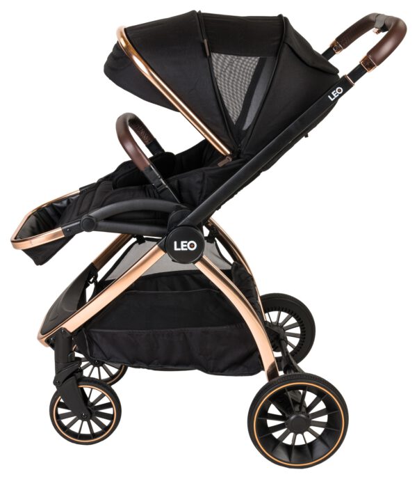 ⁦עגלת MOM תינוק LEO+ שחור וכרום ריפוד ירוק פסטל/ורוד/כחול⁩ – תמונה ⁦3⁩